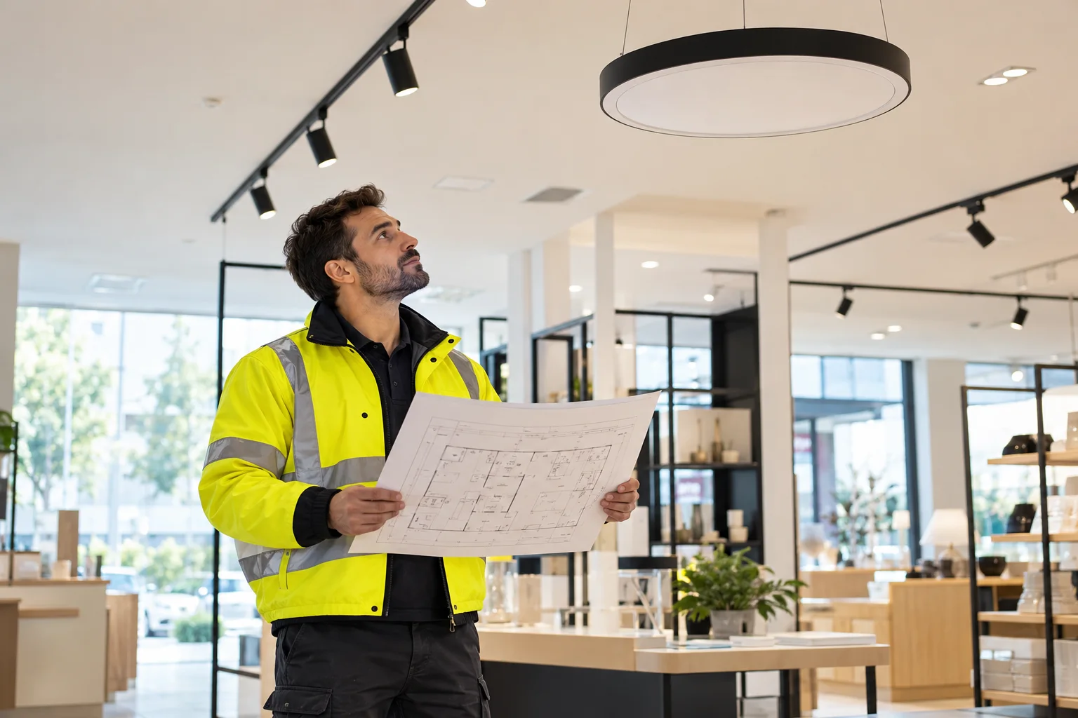 Profesional con uniforme amarillo: iluminación
